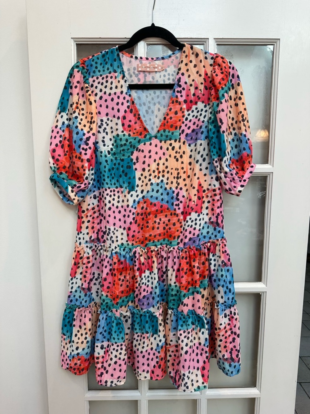 Traffic People Art To Wear Retro Polka Dot Tiered Ruffle V-Neck Dress Size XS - Picture 2 of 13